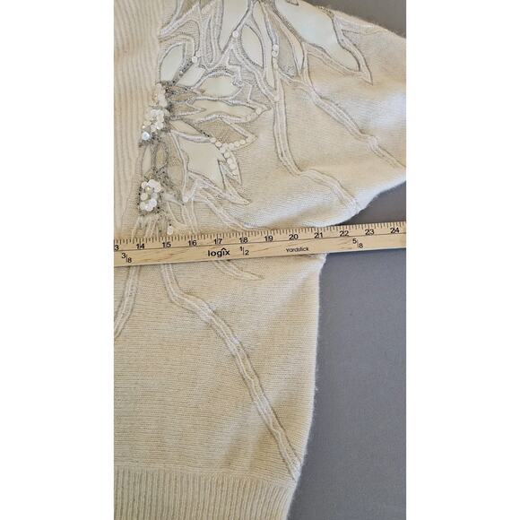 Vintage Anna Laurence Embellished Angora Sequin Sweater Cream Turtleneck Holida - Picture 8 of 10